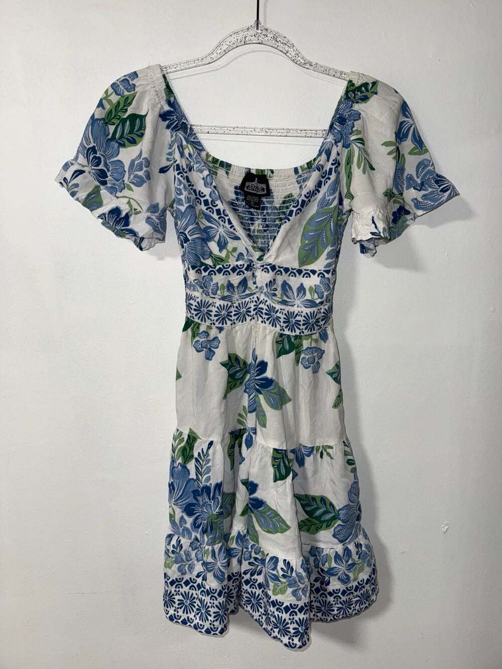 Angie Women's Ruffle Sleeve Twist Front Floral Mini Dress
